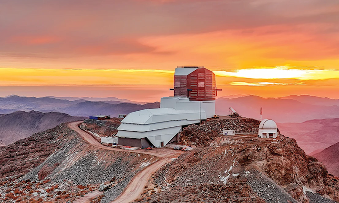 Sunset behind an observatory