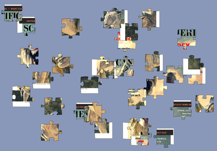 Multicolored puzzle pieces scattered on a purple background