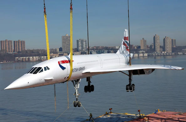The Concorde, seen above as it is returned to the Intrepid Museum last year, was last in commercial operation in 2003. Lawmakers want to help bring back supersonic flights by legalizing it in U.S. airspace, as United Airlines and others invest in the planemaking startup Boom Supersonic.