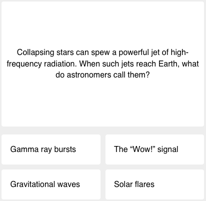 screenshot of first question of today's science quiz