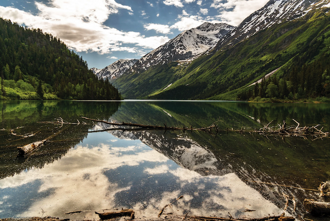 View to the southeast from Ptarmigan Lake in the Chugach National Forest on the Kenai Peninsula, Alaska.