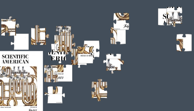 White, gold and gray puzzle pieces arrayed on a gray background.