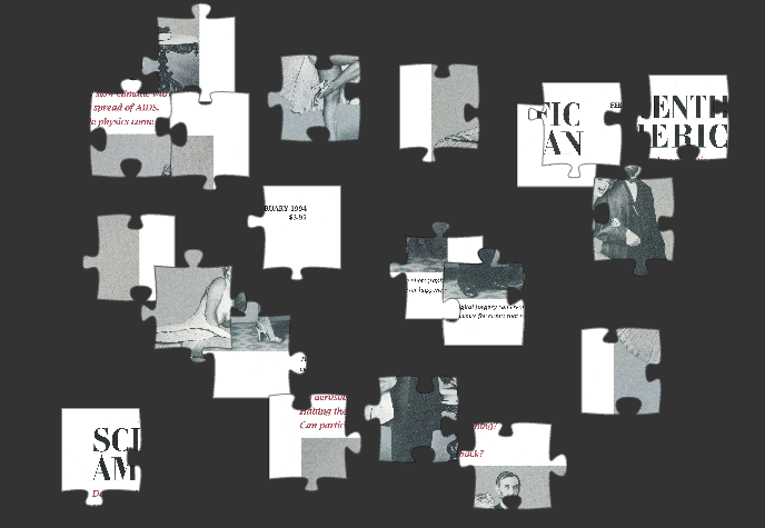 Black and white puzzle pieces on a dark gray background