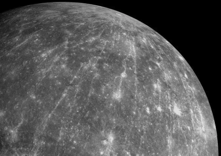 Black and white image of the surface of Mercury.