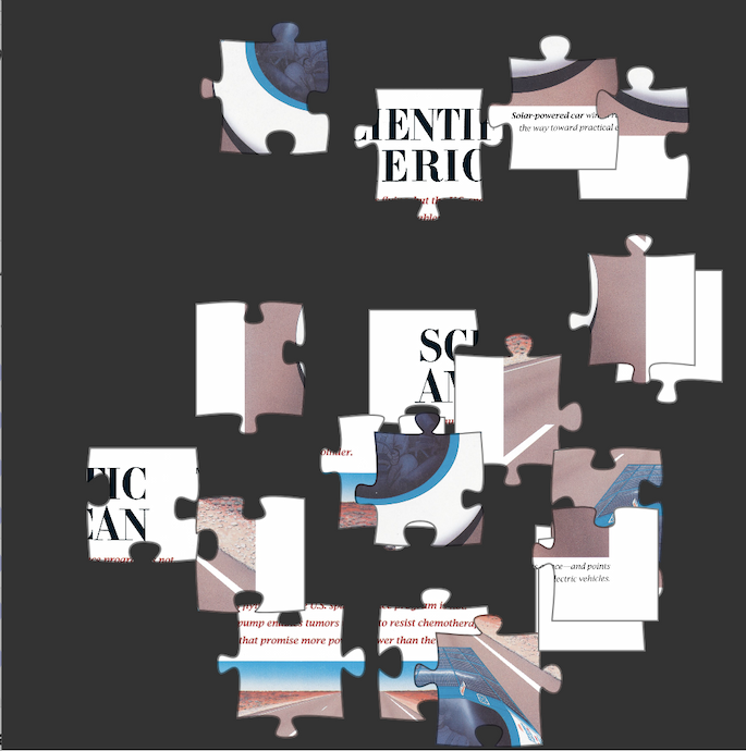 White and beige puzzle pieces arrayed on a light black background.
