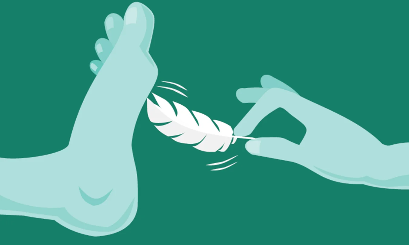 Graphic of hand tickling a foot with a feather
