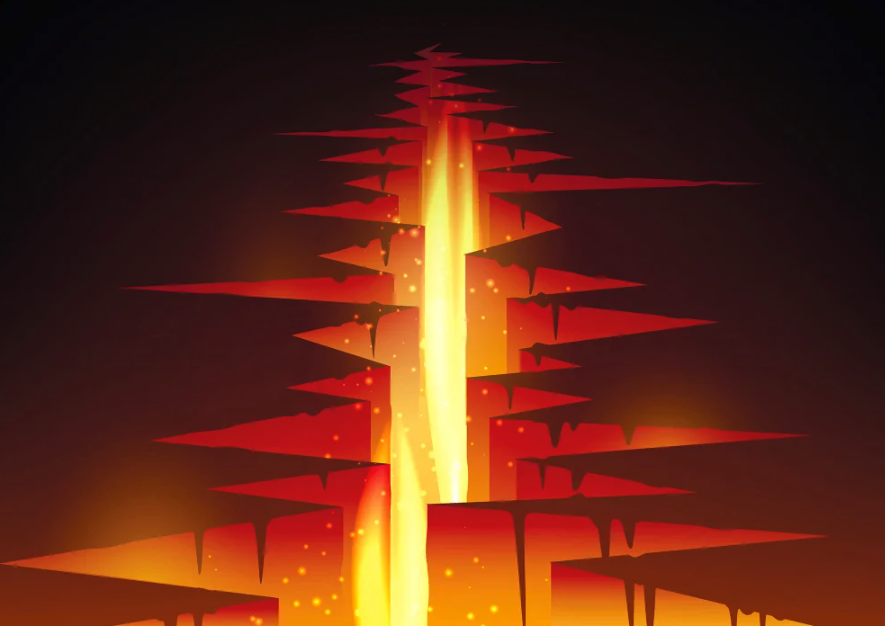 Illustration of a zig-zag earthquake fault line with bright lava in between.