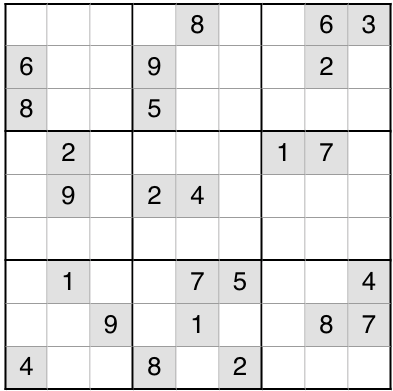 A sudoku puzzle with some numbers prepopulated