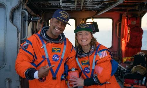 Two astronauts onboard flight deck