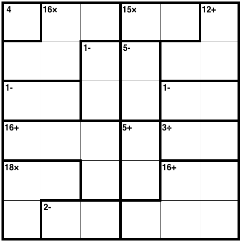 A 6 by 6 grid with subgrids of different shapes.