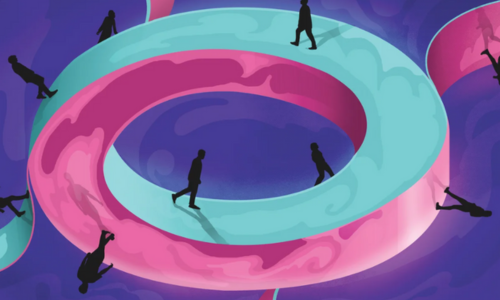 Illustration of people walking on Mobius Strip