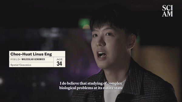 A GIF of an interview with Chee-Huat Linus Eng in a lab setting