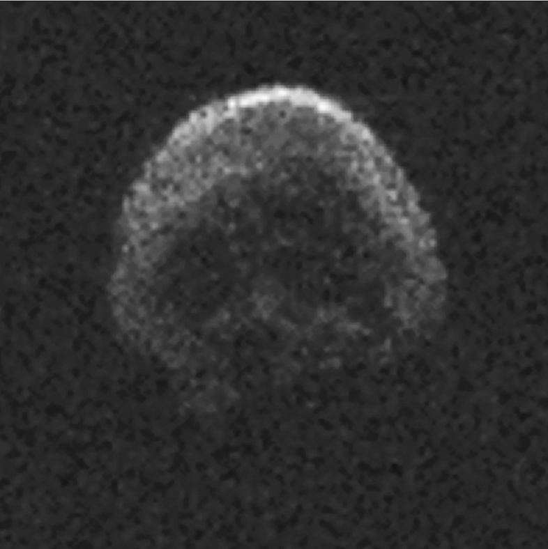 This black and white image of asteroid 2015 TB145, a dead comet, bears an eerie resemblance to a skull