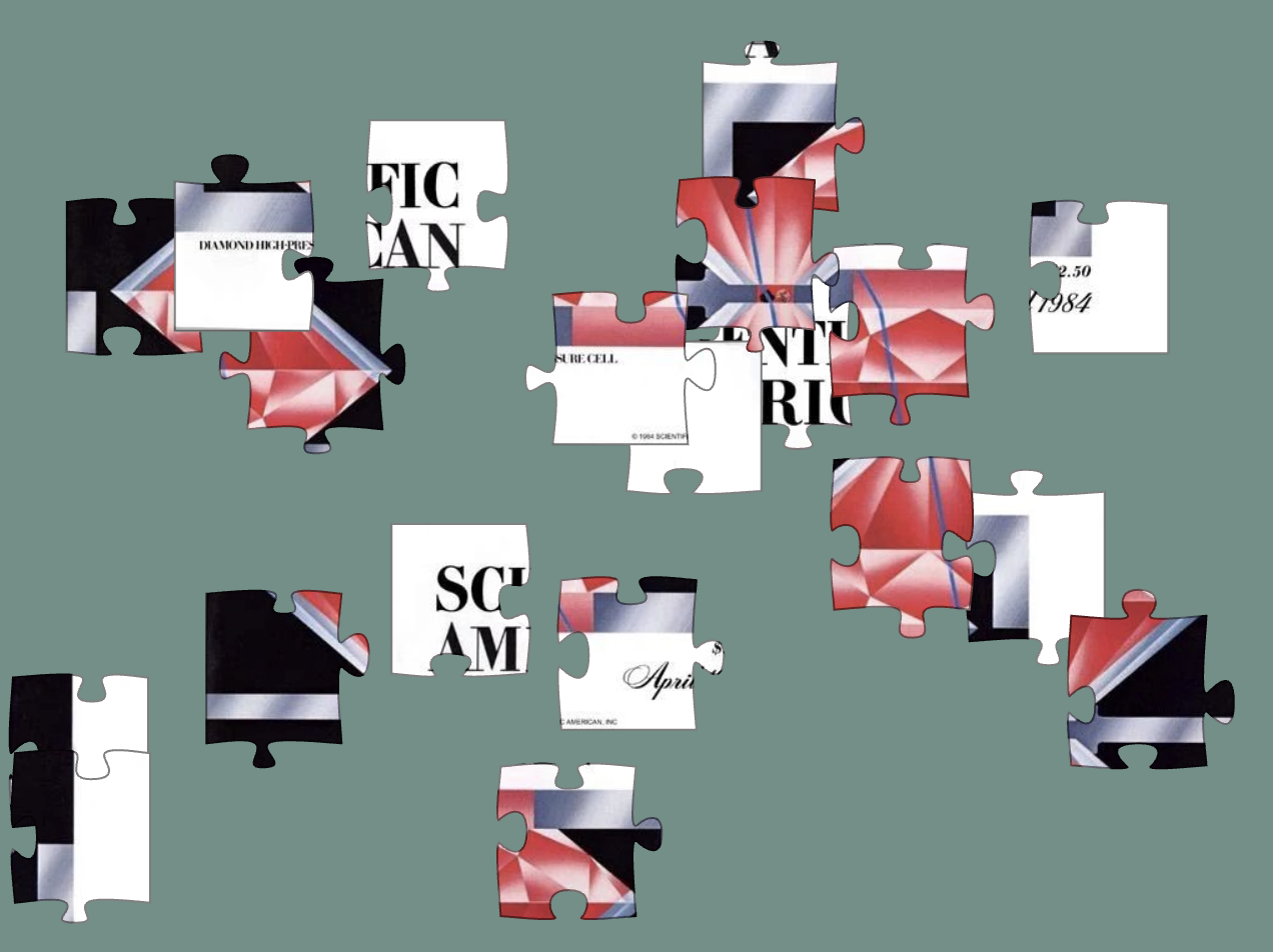 Black, white and red puzzle pieces arrayed on a light gray background.