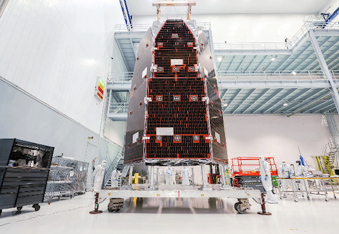 A view of NASA's Nancy Grace Roman Space Telescope in a cleanroom at the space agency's Goddard Space Flight Center