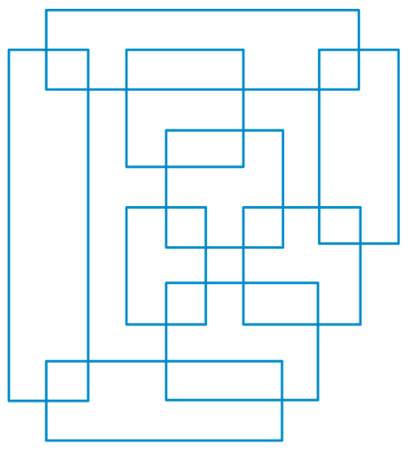 Graphic shows nine outlined rectangles of various dimensions arranged so that each overlaps with at least two others.