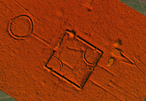 A lidar image showing geometric shapes carved into the Earth