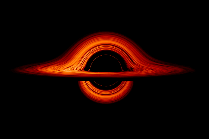 GIF visualization of a simulated black hole and its accretion disk in lava red