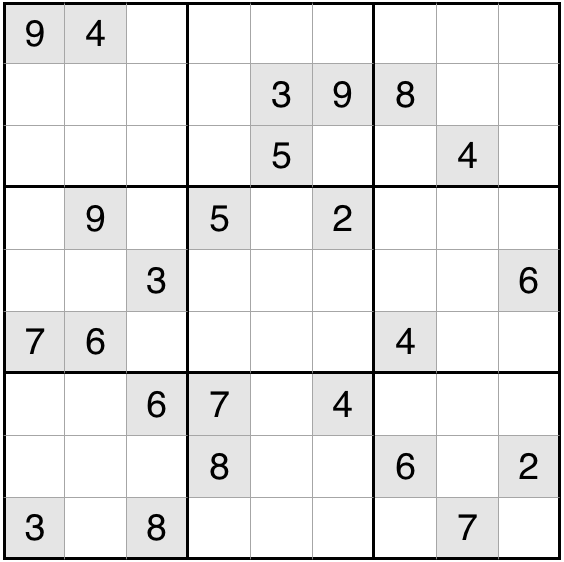 A sudoku puzzle with some numbers prepopulated