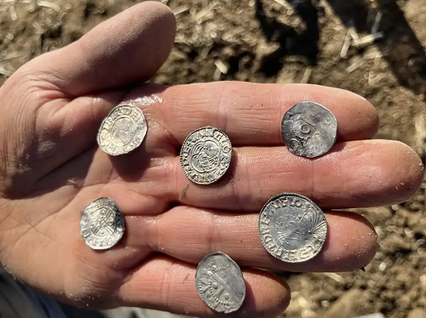 A hand holds 6 silver coins, each with a distinctive design