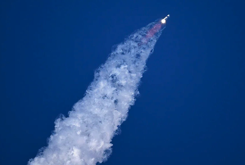 The SpaceX Heavy booster launches the Starship spacecraft on its ninth test flight from Starbase, Texas on Tuesday May 27, 2025