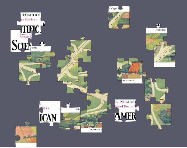 Green, orange and white puzzle pieces arrayed on a light gray background.