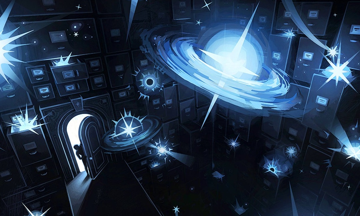 Galaxies in filing room illustration