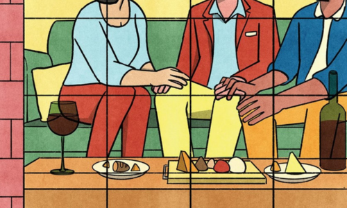 Three people sitting on a couch