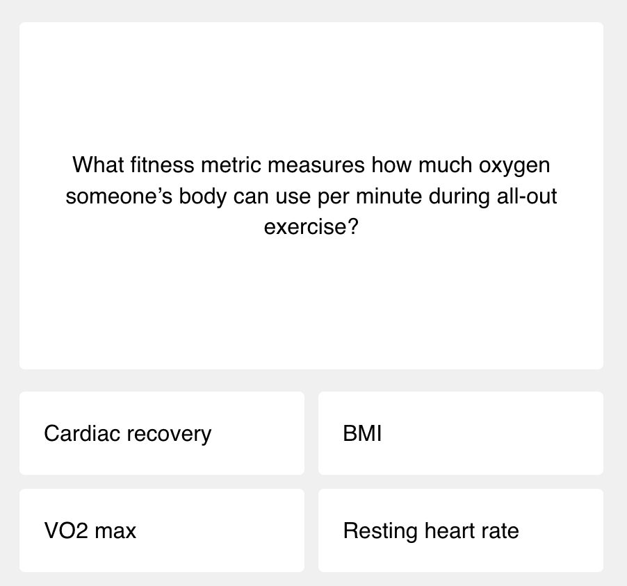 What fitness metric measures how much oxygen someone's body can use per minute during all-out exercise?
