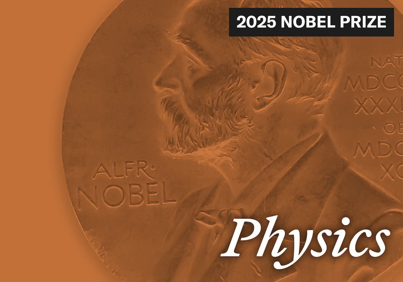 An image of a Nobel Prize medal tinted bronze with the word "Physics" atop it