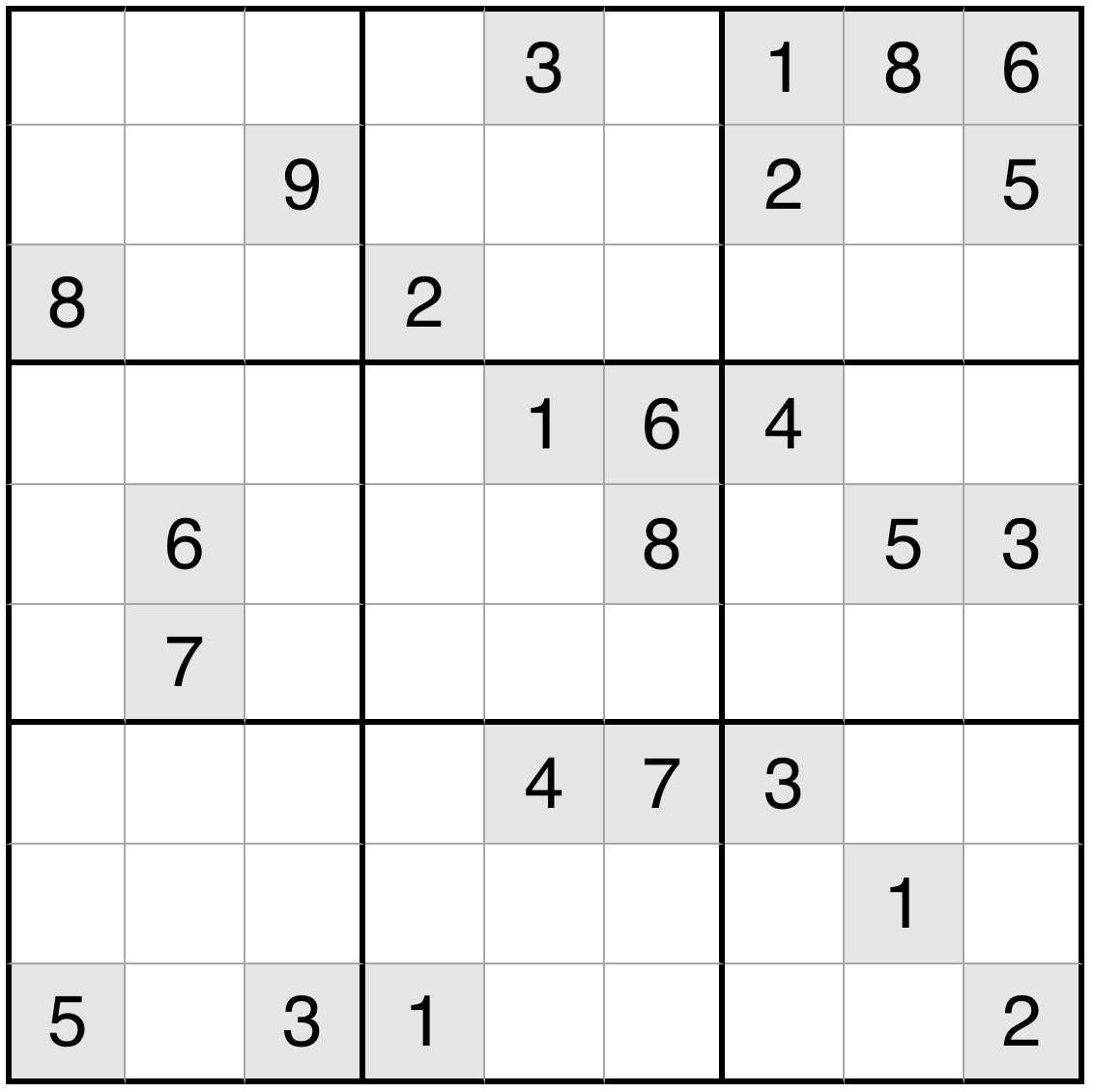 A sudoku puzzle with some numbers prepopulated