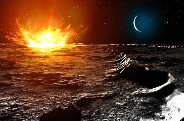 Artwork of a small meteoroid impacting the surface of the Moon