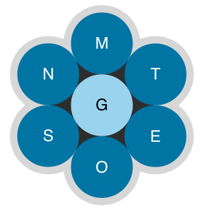 A blue word flower containing 7 letters: N, S, A, I, P, H and C in the center.