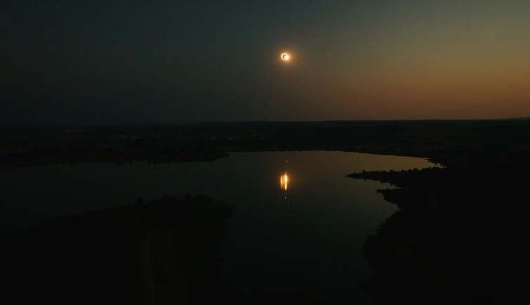 An image of the total solar eclipse over Spain, shot by drone.