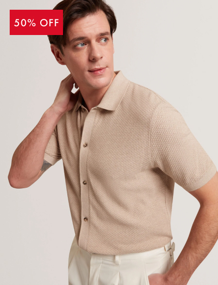CONNYR Textured Knit Button-Through Polo Shirt