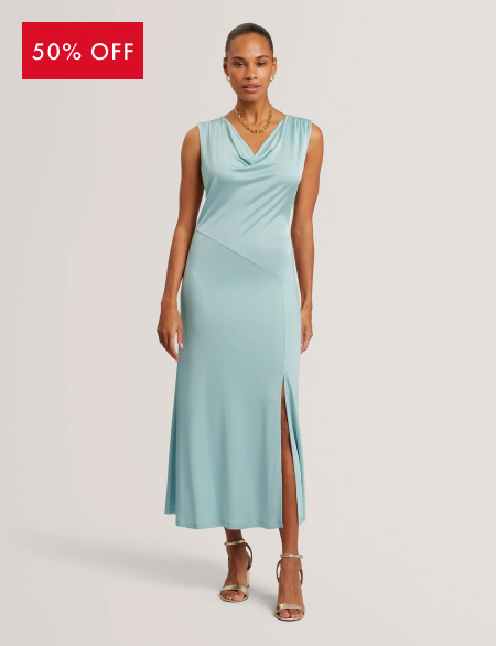 ASORELA Sleeveless Drape Neck Jersey Maxi Dress