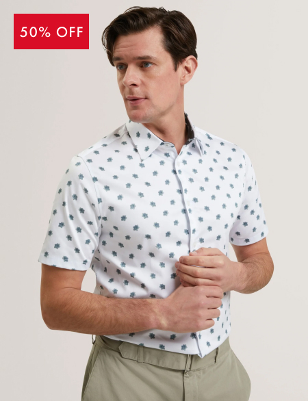CHASKA Mini Floral Print Short Sleeve Shirt