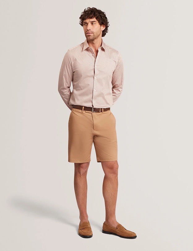 Slim Fit Tonal Geo Stretch Cotton Shirt