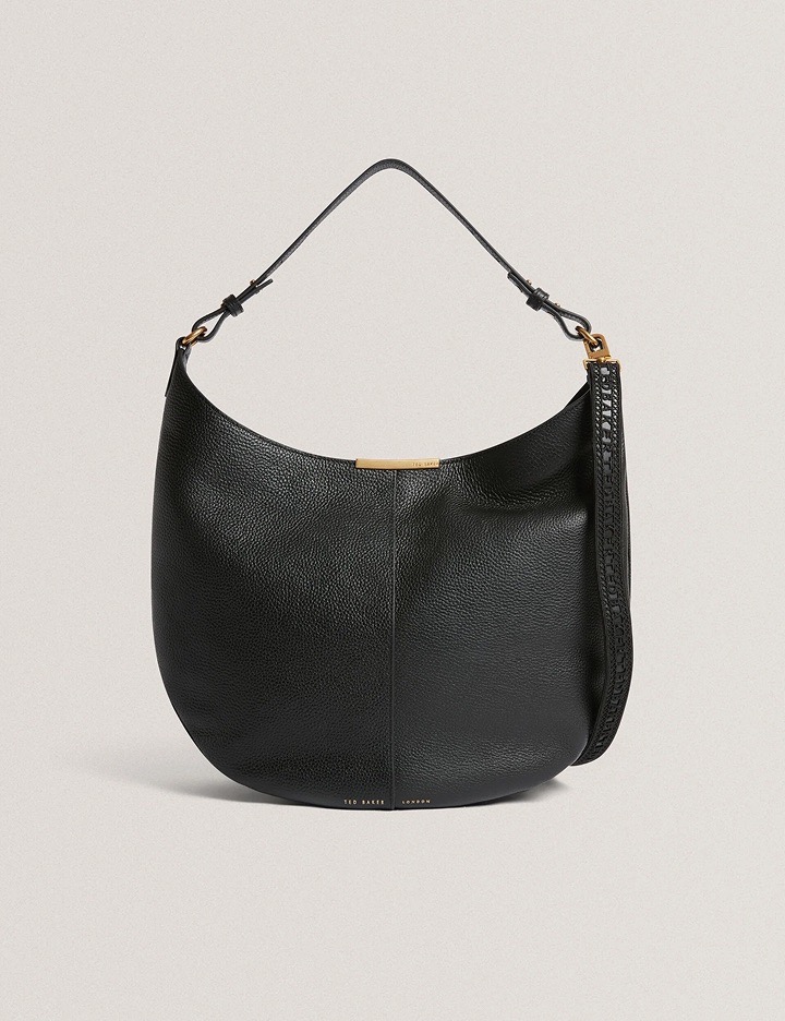 Bar Detail Slouchy Leather Hobo Bag
