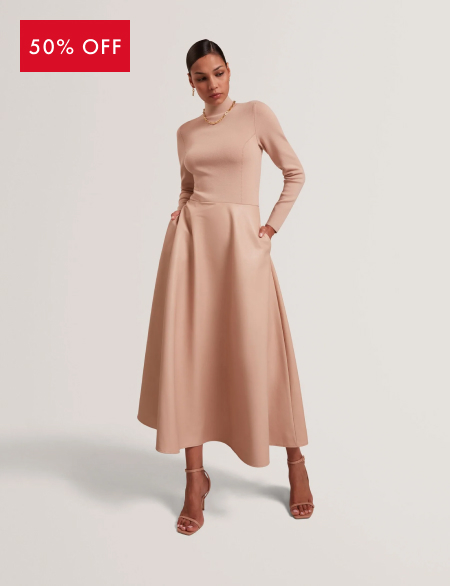 ALLMIE High Neck Knit & Faux Leather Midi Dress