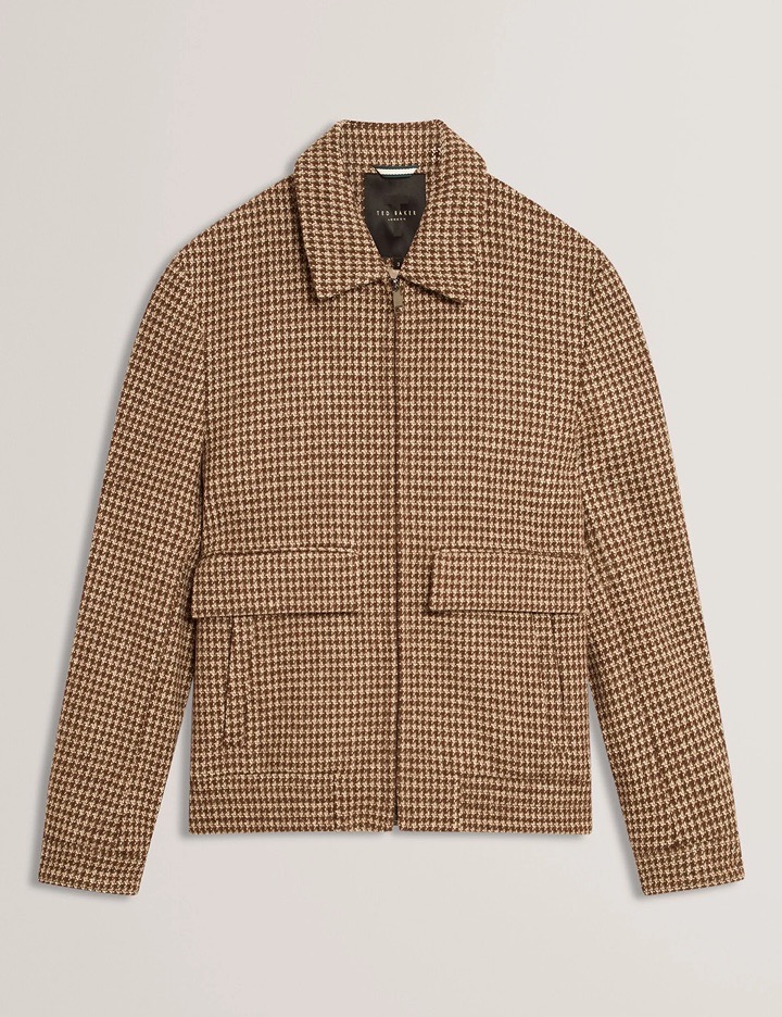 Dogtooth Check Wool Harrington Jacket
