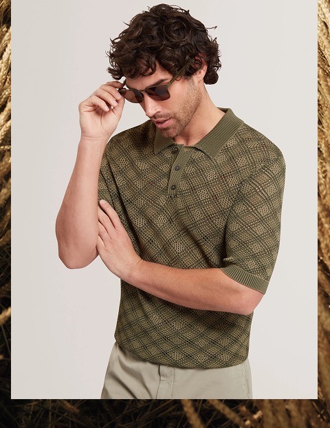 Geometric Open Knit Short Sleeve Polo
