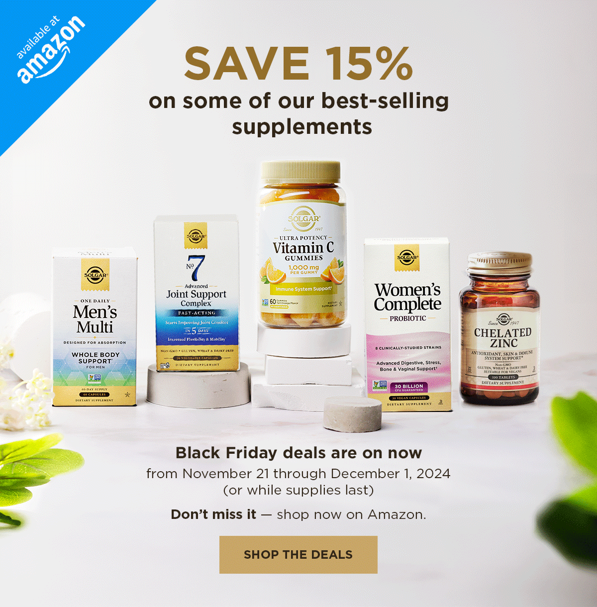 Save 15% on some of our best selling supplements. Shop on Amazon. Ends 12/1/2024.