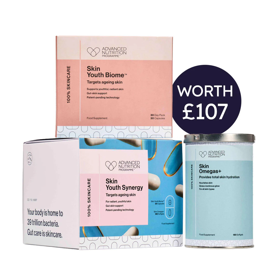 an image of a box of skin synergys with a pink label