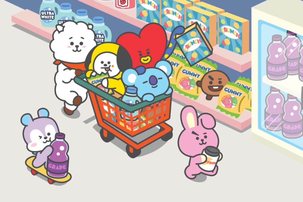 Line Friends hero banner displaying characters doing shoping