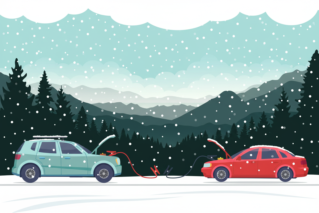 an image of a car is charging a car in the snow