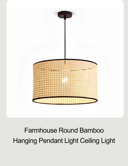 Farmhouse Round Bamboo Hanging Pendant Light Kitchen Lighting Dining Room Lighting Ceiling Light