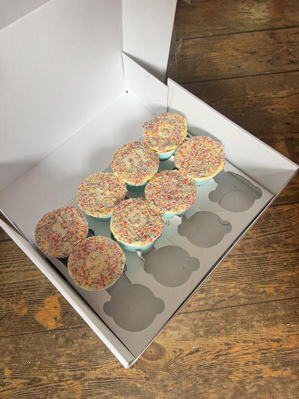 Sprinkle-covered cupcakes prepared for the Sprinkles shoot