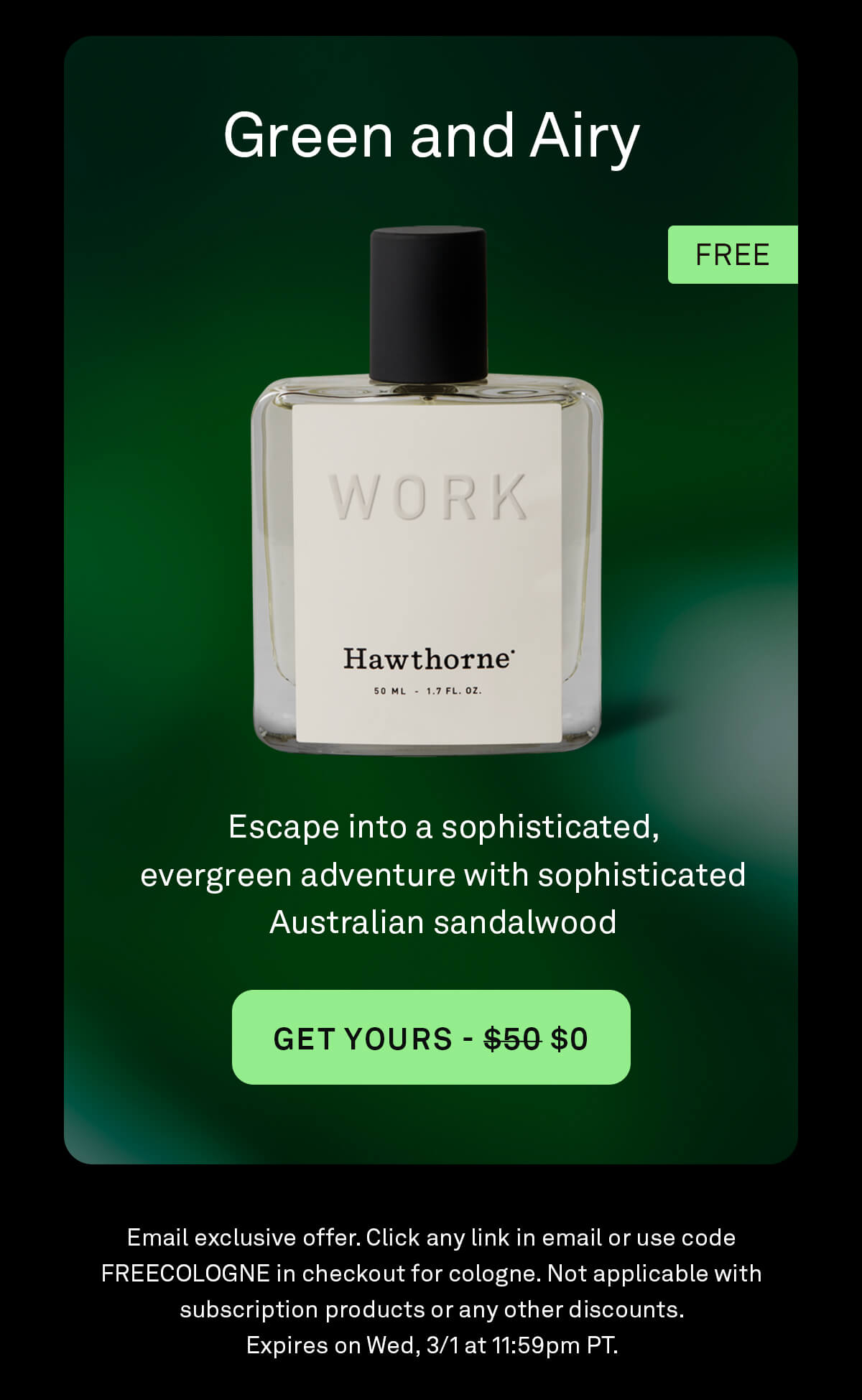 How to get our cologne for FREE Hawthorne