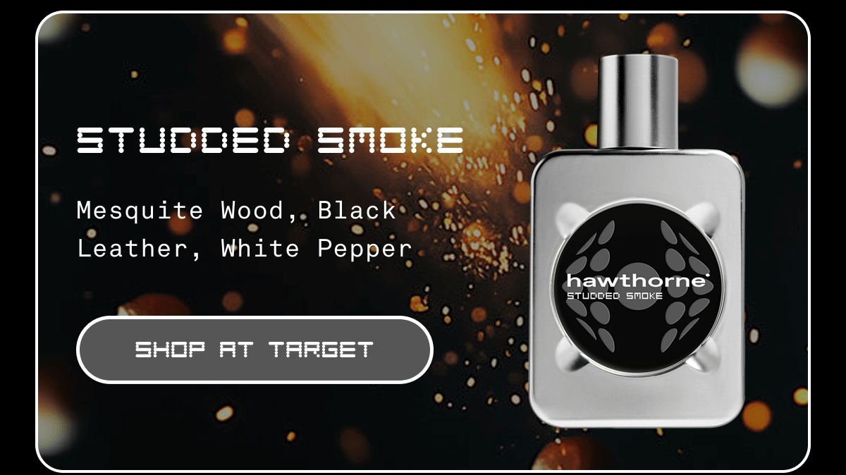 STUDDED SMOKE Mesquite Wood, Black Leather, White Pepper SHOP AT TARGET STUDDED SMOKE Mesquite Wood, Black Leather, White Pepper SHOP AT TARGET